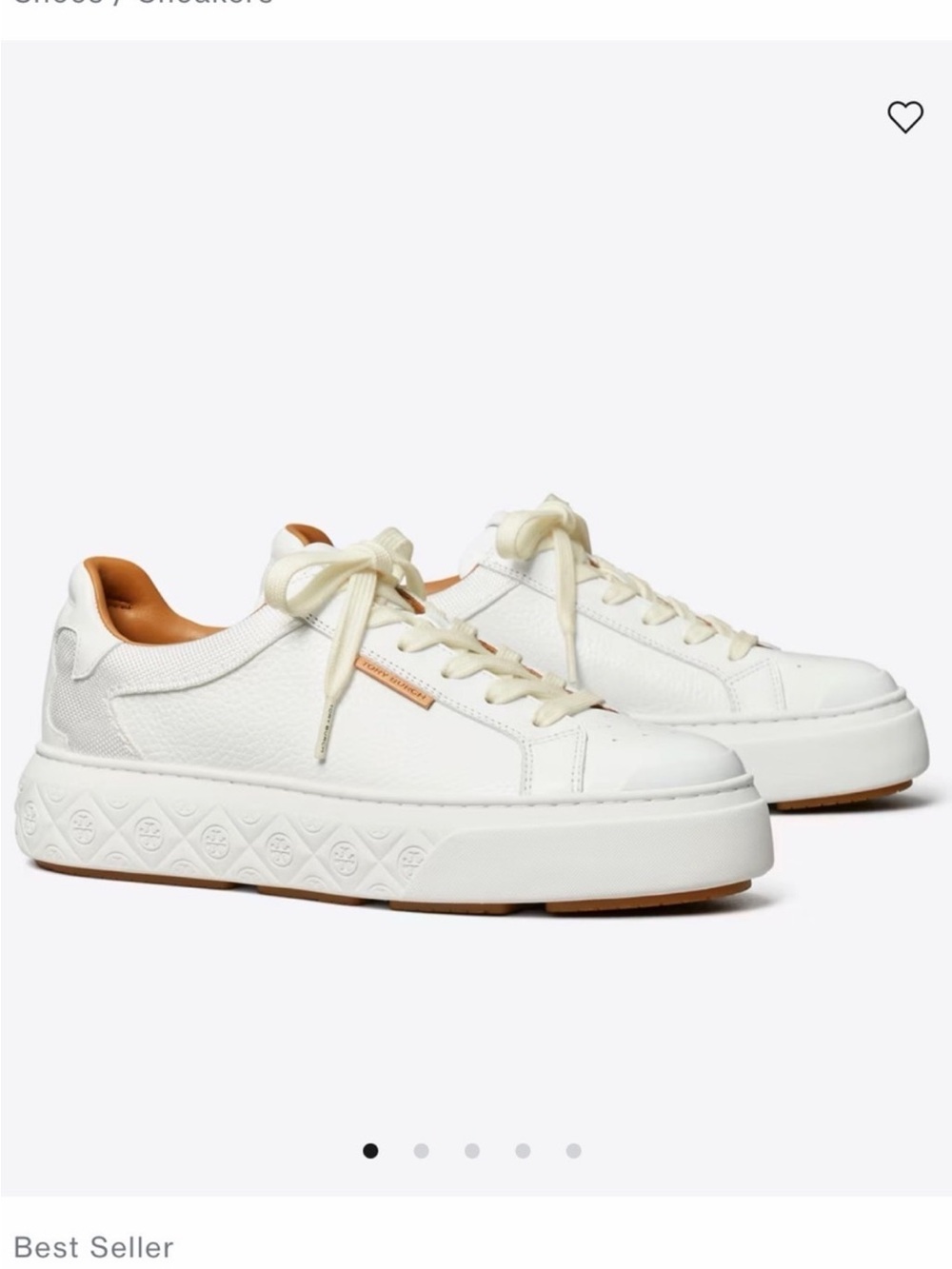 Tory Burch Teardrop White Leather Platform Sneakers with Tan Inner Lining